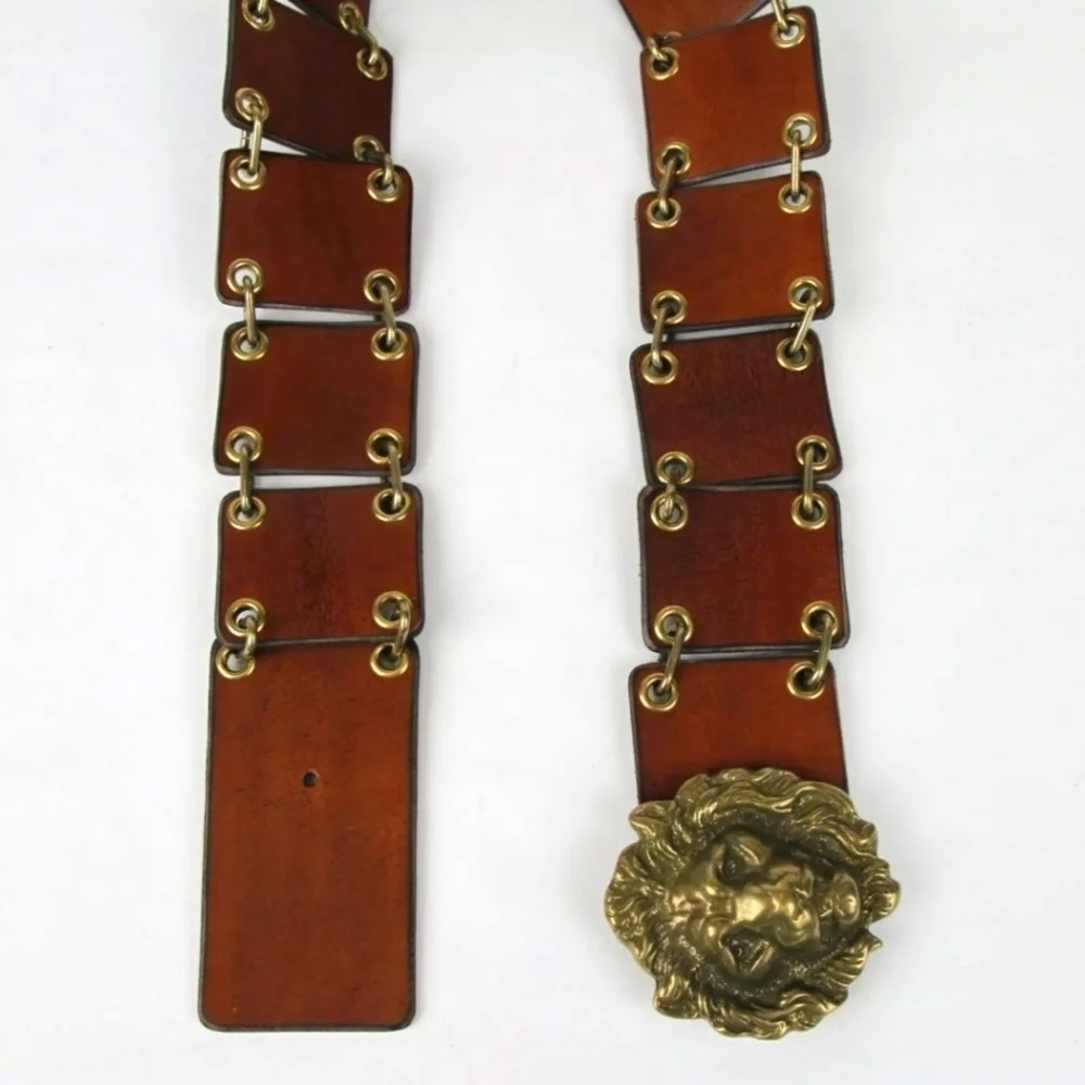 NWT SAINT LAURENT Lion Buckle Brown Leather and Chain Link Belt, Vintage Style!